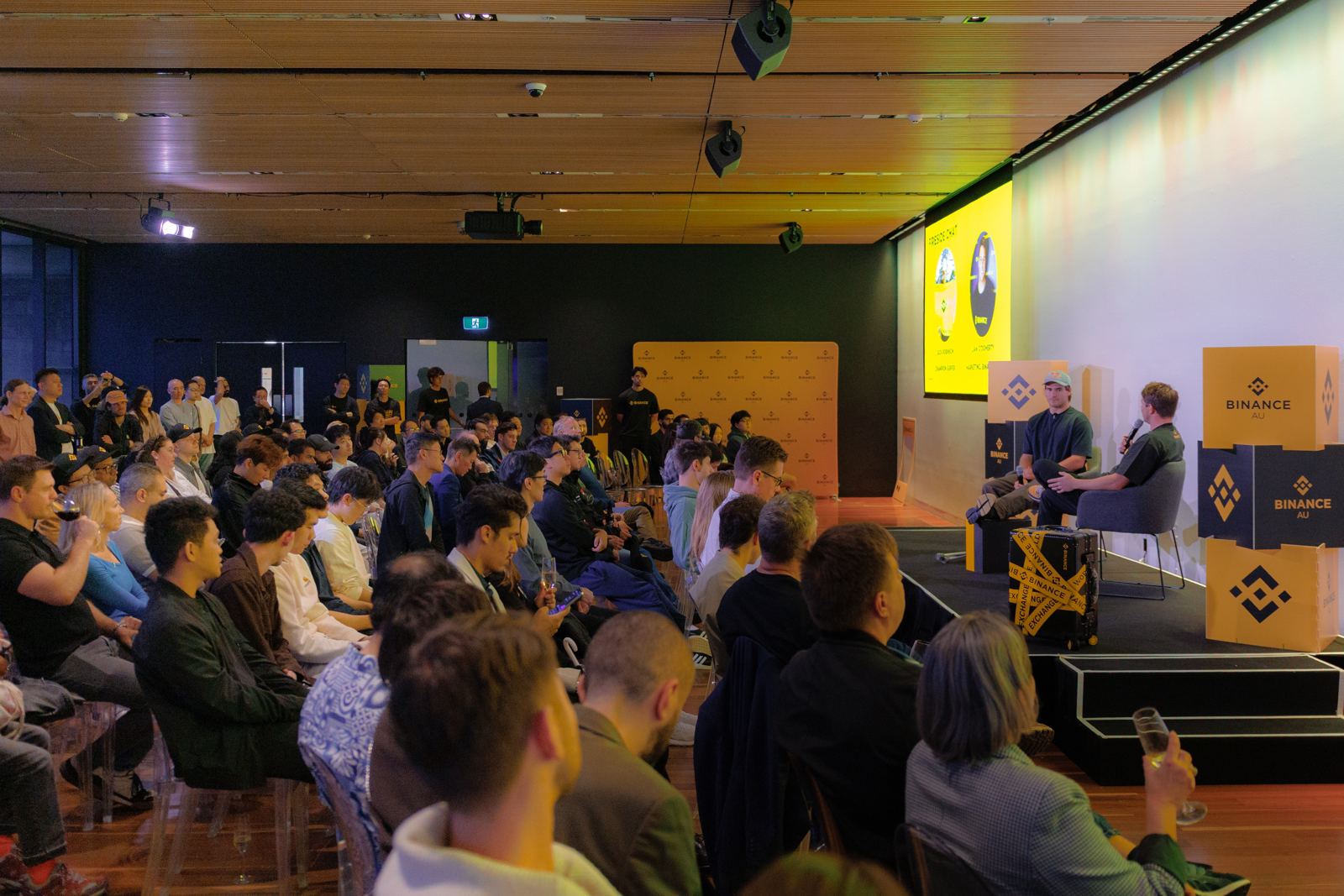 A packed room at a Binance Sydney meetup